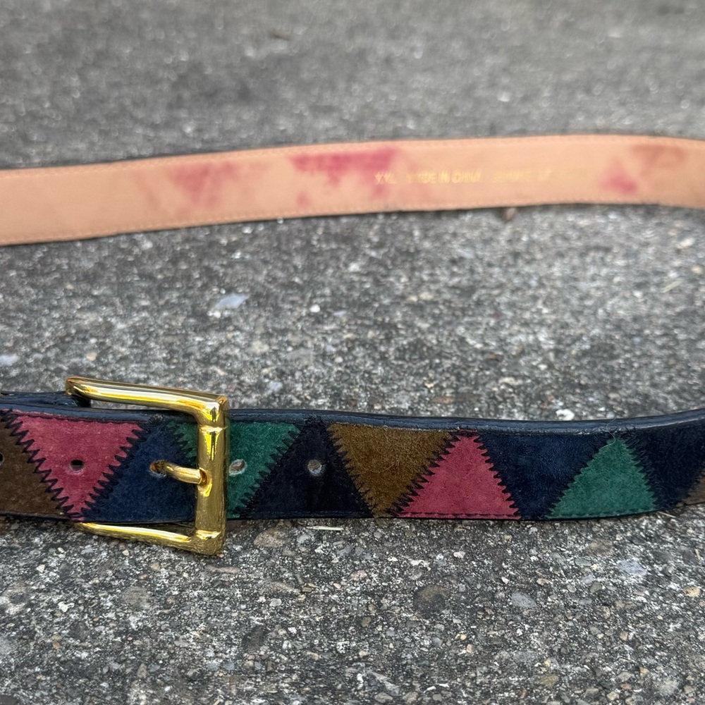 Vintage 90s Suede Patchwork Belt Size XXL VGUC Leather Retro Black Red Green